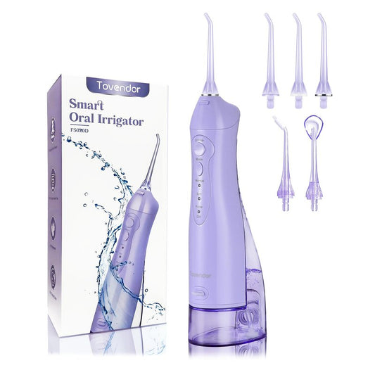 TOVENDOR Electric Water Flosser, Cordless Rechargeable Dental Oral Irrigator IPX7 Waterproof 300ML Travel Water Teeth Cleaner with 5 Tips for Braces Care Teeth Gums Cleaning, Home Office Daily Use