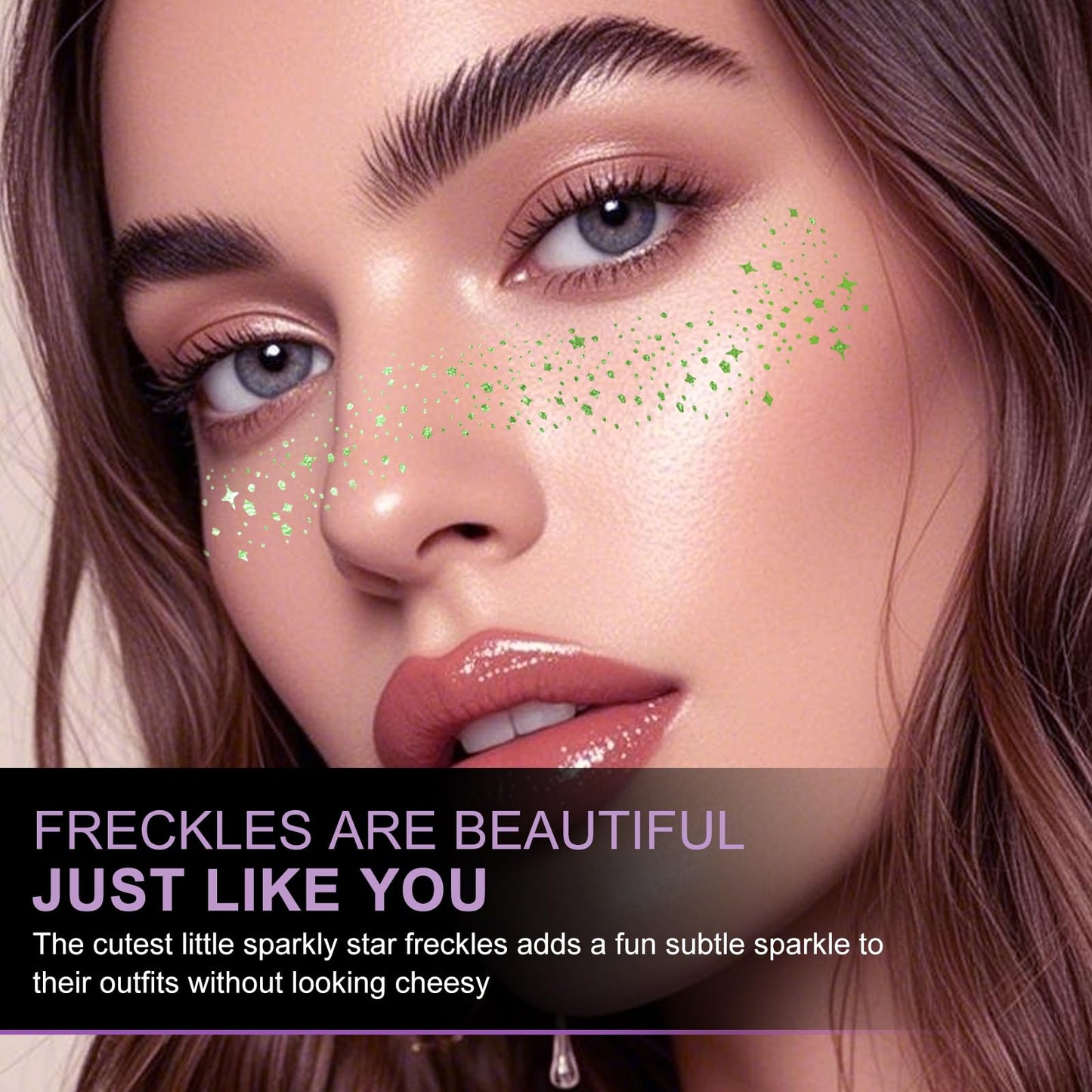 Wendy 10PCS Glitter Freckles Face Tattoo, Makeup Patches - Face Glitter Makeup Speckles, Waterproof Face Glitter Speckles Patches, Cute Glitter Makeup Accessories for Women(Green)