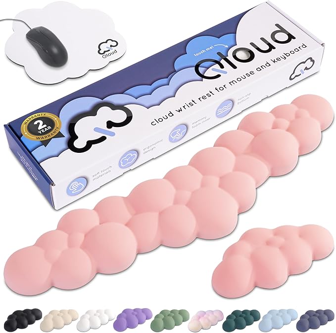 Pink Cloud Keyboard Wrist Rest – Create-ables Qloud Pink Wrist Rest for Computer Keyboard and Mouse, Ergonomic Memory Foam Wrist Pad with Non-Slip Base, Includes Cloud Mouse Pad