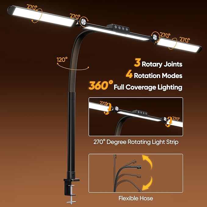 WIHTU Large Desk Lamps for Home Office, 39.3" Architect Desk Lamp with Clamp, 24W Ultra Bright LED Desk Light Stepless Dimming Eye-Caring Office Desk Lamp for Study Work