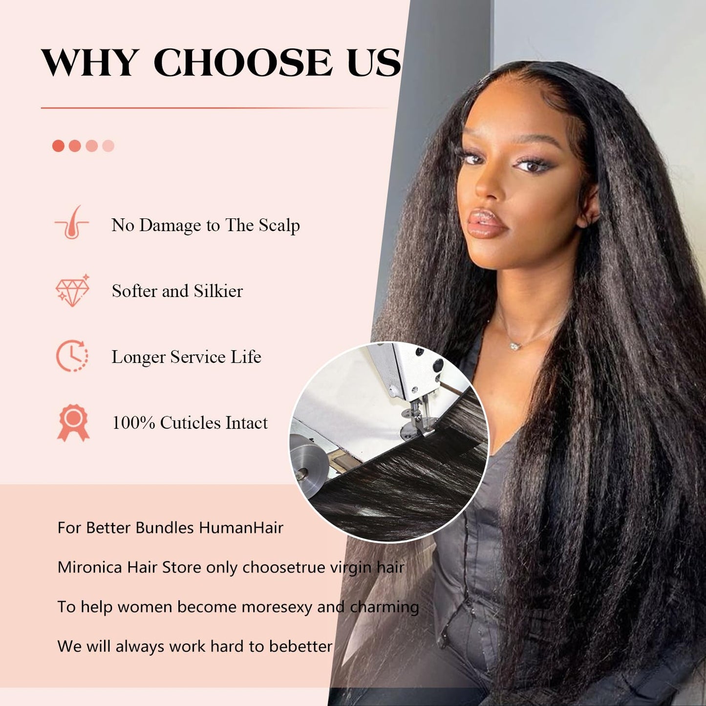 MIRONICA Yaki Kinky Straight Bundles Human Hair 18 Inch