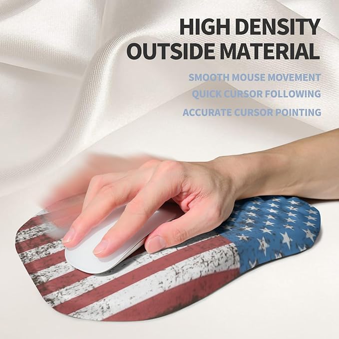 Gleamtide Ergonomic Raised Mouse Pad Wrist Support with Bilateral Slope Memory Foam Mousepad for Wrist Rest and Carpal Tunnel Pain Relief 11.8x7.9〃National Flag