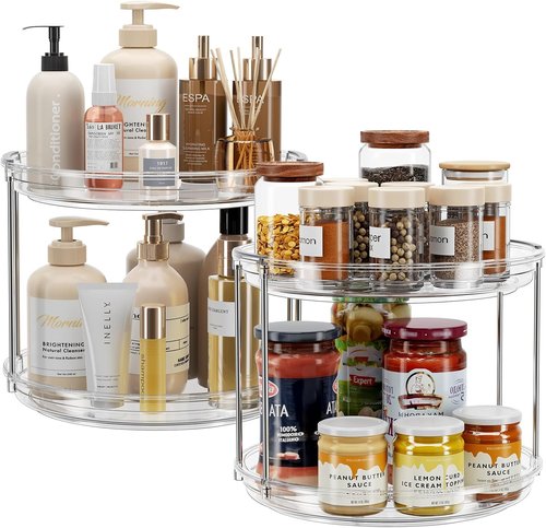 LAMU 2 Pack Lazy Susan Turntable Organizer - 9.25'' Rotating Spice Rack for Kitchen & Bathroom
