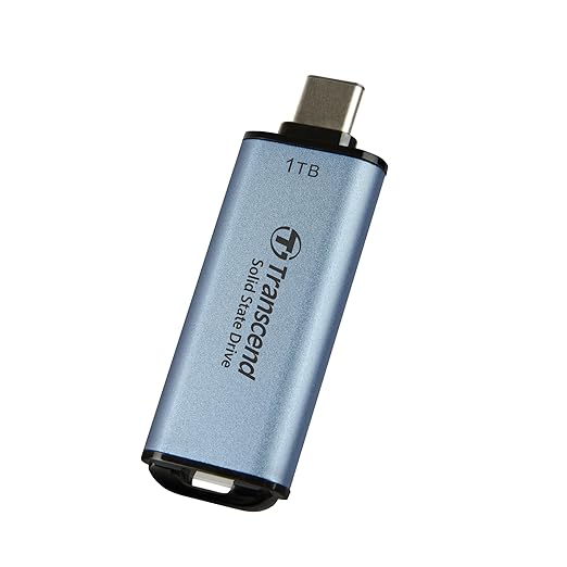 Transcend ESD300 1TB External SSD, Up to 1,050MB/s, Type C USB Drive for iPhone17,16,15, iPad&Mac/Pixel10/Tesla/Steam Deck/ROG Ally/MSI Claw/Android/PS5, Smart TV, USB 3.2 Gen2 Portable SSD- Sky Blue
