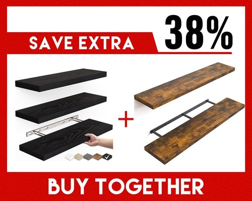 BAYKA Floating Wall Shelves - Set of 6, 16-Inch & 48-Inch Sizes for Stylish Home Decor