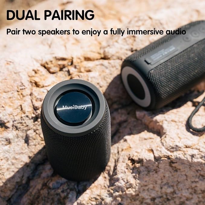 Musibaby M68 Portable Bluetooth Speaker, 12W, IPX5, FM, USB/AUX, Black