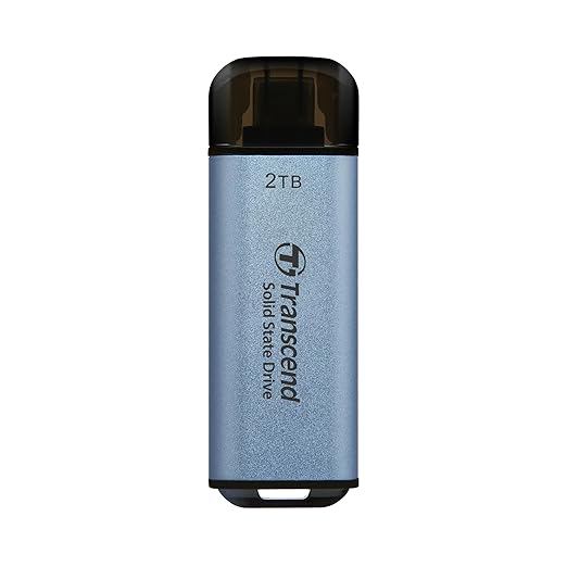 Transcend ESD300 2TB External SSD, Up to 1,050MB/s, Type C USB Drive for iPhone17,16,15, iPad&Mac/Pixel10/Tesla/Steam Deck/ROG Ally/MSI Claw/Android/PS5, Smart TV, USB 3.2 Gen2 Portable SSD- Sky Blue