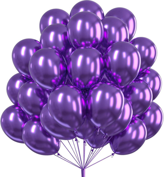 PartyWoo Metallic Purple Balloons - 50pcs 12 Inch Chrome Latex Helium Balloons for Celebrations