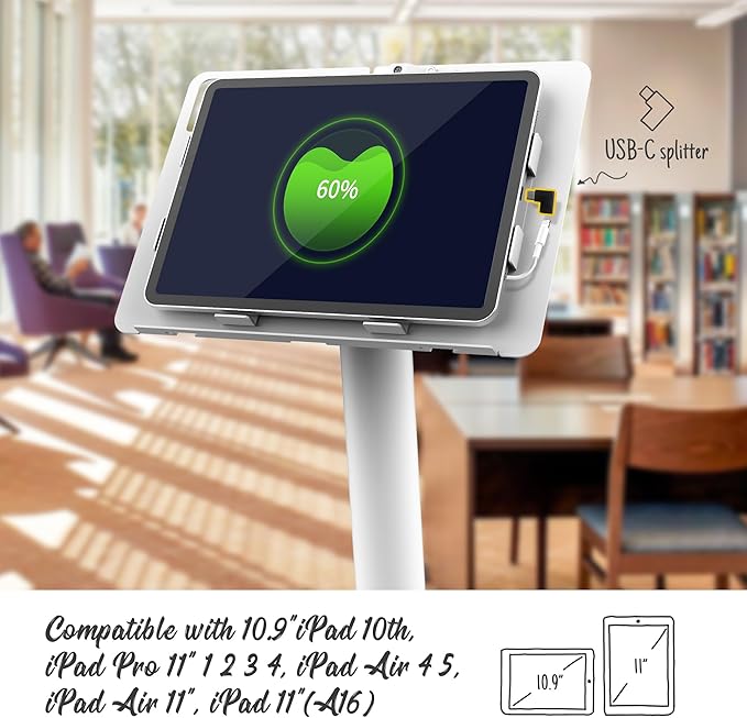 Beelta Tablet Kiosk Floor Stand, All Metal Rotate Lockable - Compatible with 10.9" iPad 10th, Pro 11" 1 2 3 4, Air 4 5, Air 11"(M2/M3/M4), iPad 11"(A16) - BSF301WA