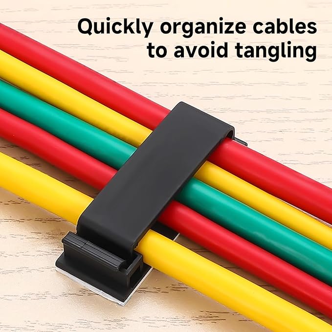GGFOXLEW Adhesive Cable Clips Holder, Outdoor Light Clips, Black Cord Wire Clips, Sturdy Nylon Cord Wall Finisher Wire Clamp for Home, Car, Office Desk Wire Management (Black, XL-40 PCS)