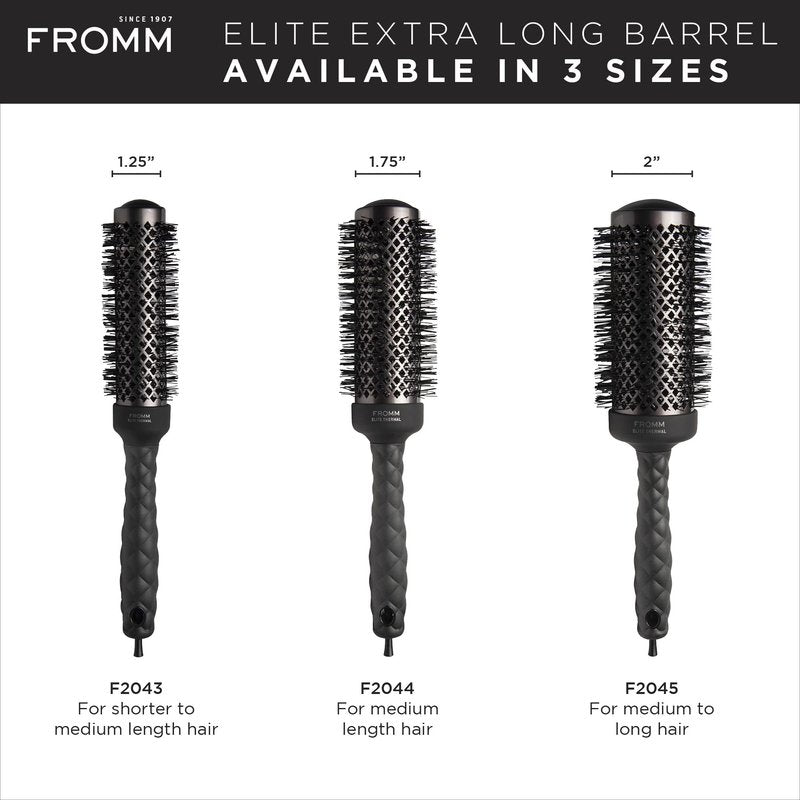 Fromm Elite Thermal Ceramic x Ionic 1.25" Round Brush for Expert Blowouts and Faster Hair Drying | Extended Barrel for Styling, Smoothing, Straightening Longer Thicker Hair