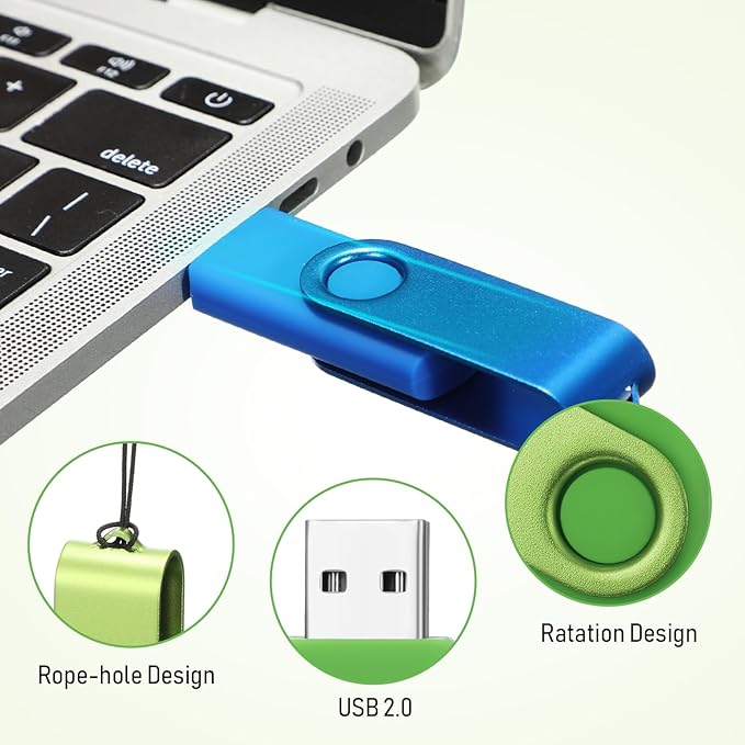 Copkim 50 Pack 32GB USB 2.0 Flash Drives Bulk Portable USB Thumb Drives Swivel with LED Light Swivel Flash Memory Pen Jump Stick for Data Storage Back to School Office Employee Appreciation Gift