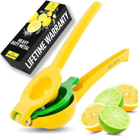 Zulay Kitchen 2-in-1 Lemon Squeezer - Max Extraction Hand Juicer for Easy Citrus Juicing - Yellow/Green
