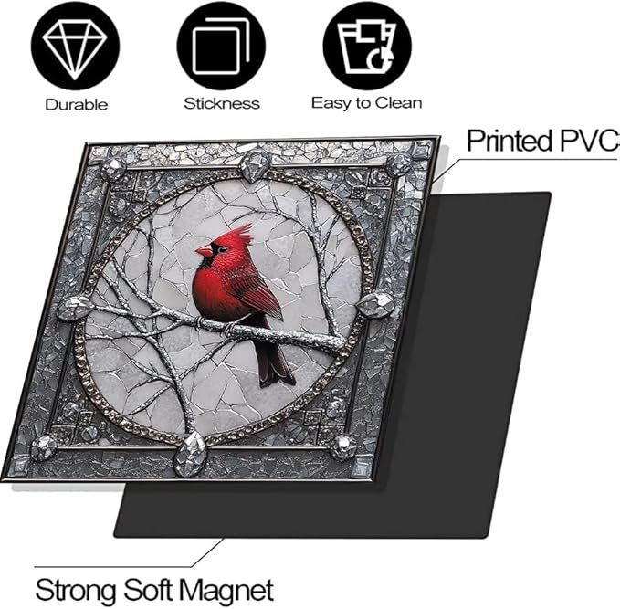 Cardinal Magnet Dishwasher Door Cover Retro Silver Gray Vinyl Panel Decal, Refrigerator Magnetic Skins Cover Reusable Dishwasher Sticker, 23" x 26" Magnetic