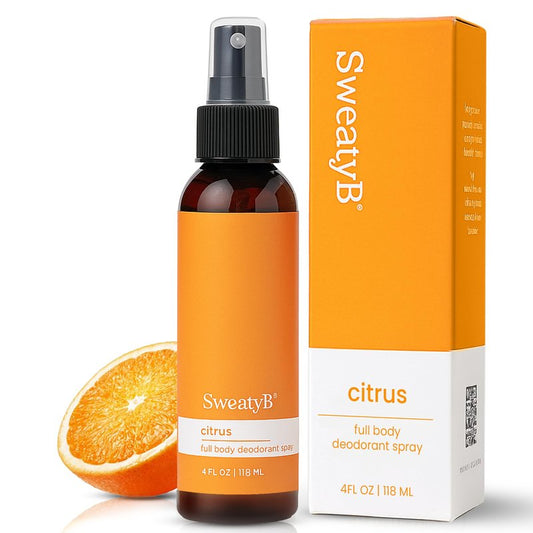 SweatyB® Deodorant spray - Odor Protection with whole body deodorant for women & men - Travel Size, Skin-Safe, Vegan & Made in USA - Citrus body spray - 4 Oz