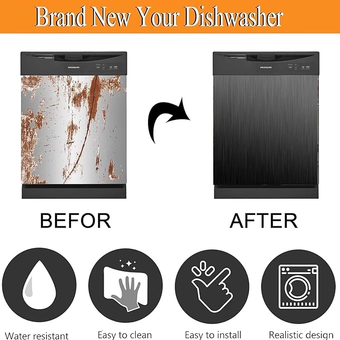 Black Stainless Steel Magnetic Dishwasher Cover, Brushed Stainless Steel Pattern, 23" x 26", 1 Count