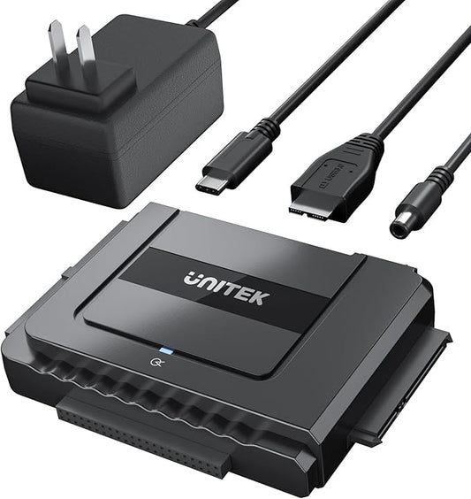 Unitek USB C to SATA 6Gbps IDE Adapter External Hard Drive Converter Kit for Universal 2.5/3.5 inch HDD/SSD Hard Drive Disk, DVD-ROM/CD-ROM/CD-RW, with USB C Connector & 12V/2A Power Adapter