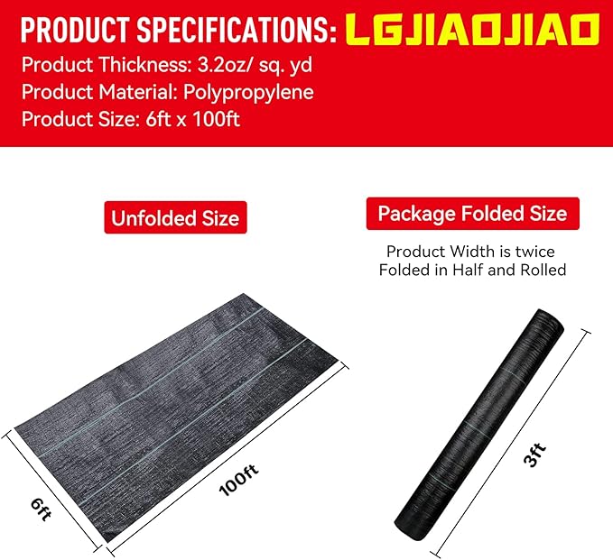6ftx100ft Weed Barrier Landscape Fabric Heavy Dutyï¼Weed Block Gardening Ground Cover Mat, Weed Control Garden Cloth ï¼Woven Geotextile Fabric for Underlaymentï¼Commercial Driveway Fabric