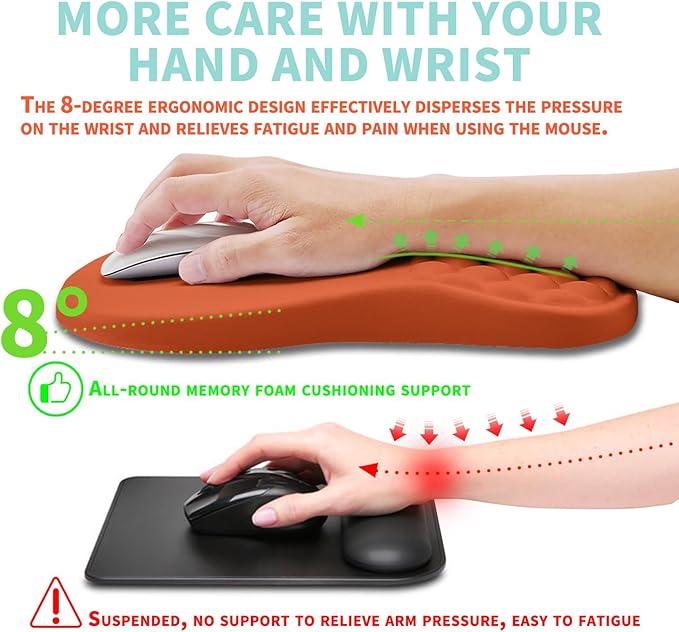 Kuosgm Ergonomic Mouse Pad Wrist Support with Memory Foam Massage Bulge, Carpal Tunnel Pain Relief Mousepad Wrist Rest for Mouse(12x8 inch, Orange)