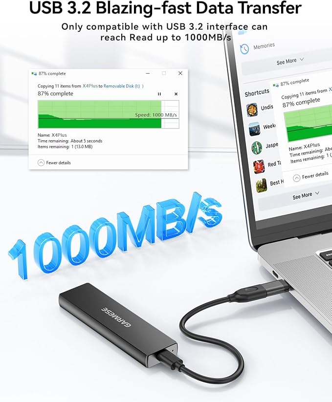 GARMESE 512GB External SSD - Up to 1000MB/s Read Speed USB 3.2 Gen 2 Portable SSD, External Solid State Drives with Type-C Cable for PC Mac Game Console