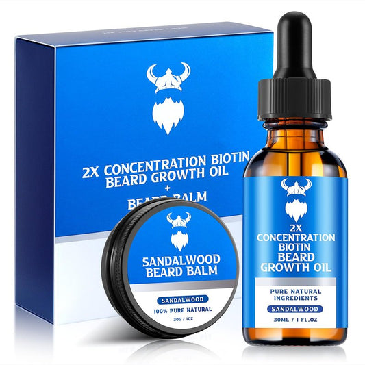 MistySprite Beard Growth Kit for Men, 2X Concentration Biotin Beard Oil & Styling Balm, Natural Facial Hair Conditioner with Argan, Jojoba & Vitamin E, Sandalwood Scent Softener