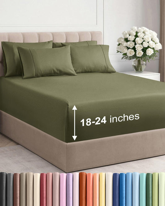 Skiennix Extra Deep Full Sheet Set - 6-Piece Breathable Cooling Bedding - Soft Wrinkle-Free Sage Green