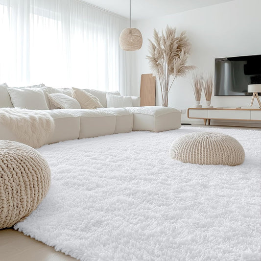 OLANLY Large Area Rug - Soft, Fluffy Shaggy Carpet for Living Room & Bedroom | Machine Washable, White