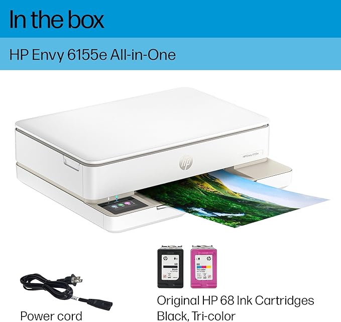 HP Envy 6155e Wireless All-in-One Color Inkjet Printer, Portobello, Print, scan, copy, Duplex printing Best-for-home, 3 month Instant Ink trial included, AI-enabled (714L5A)