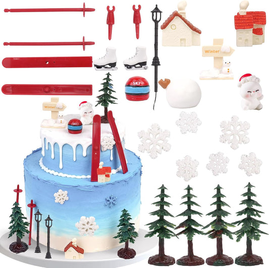 Skiennix 23PCS Ski-Themed Cake Decoration Set - Perfect Birthday Party Toppers & Supplies