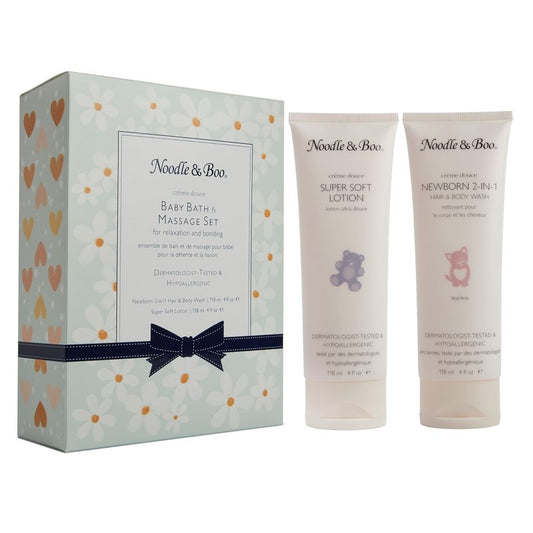 Noodle & Boo Baby Bath & Massage Gift Set – With Newborn Hair & Body Wash & Super Soft Lotion, Pediatrician-Tested, Dermatologist-Tested for Delicate Sensitive Baby Skin, Green Daisy & Heart