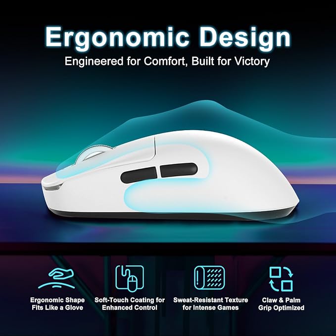 MIKIBY R1 SE+ Wireless Gaming Mouse, 18000 DPI,PAW3395 SE Sensor,55g Lightweight,Tri-Mode 2.4G/BT5.0/USB-C Mouse, Programmable Ergonomic Mice Suitable for Laptops/PC/Mac (White)