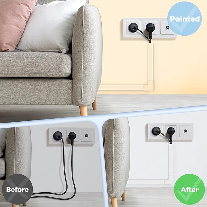 Cord Covers for Wires on Wall Extra-Long, 24ft TV Cord Hider Kit, Paintable Cable Management Concealer, TV Wire Hider for Wall, White Cable Raceway Channel, 8 x L36in x W0.95in x H0.55in