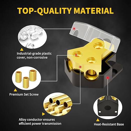 Bolipoeq 12V Power Distribution Block Car Audio 2 Way 0/2/4 Gauge in 4/6/8 Gauge Out, Premium Ground Distribution Block 12 Volt Amp Distribution Block Splitter for Automotive Car Marine Boat (4 Pack)