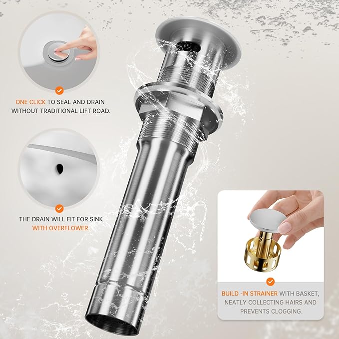 Phiestina Pull Down Sprayer Brushed Nickel Widespread Bathroom Sink Faucet, 8 Inch 2 Handles 3 Hole Pull Out Bathroom Faucet,with Pop Up Drain and Water Supply Line,BF04022-K01-GBN