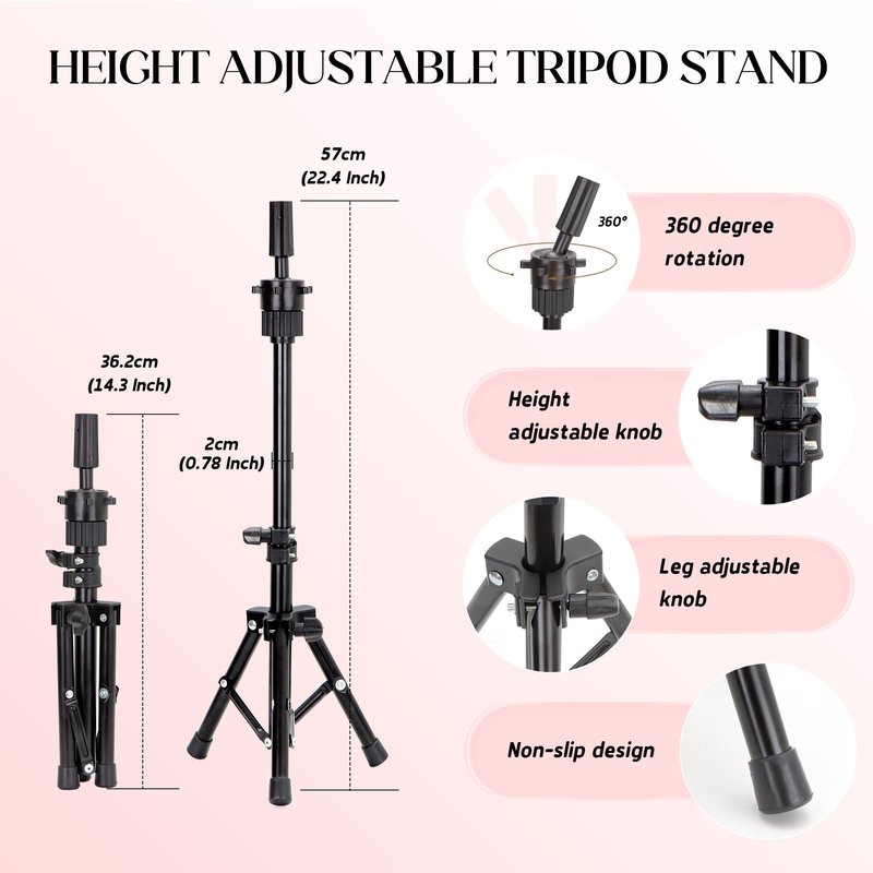 Mannequin Head Human Hair with Ttipod Stand, 100% Real Human Hair for Braiding, Cosmetology Hair Mannequin Head for Hair Styling with Adjustable Stand Tripod
