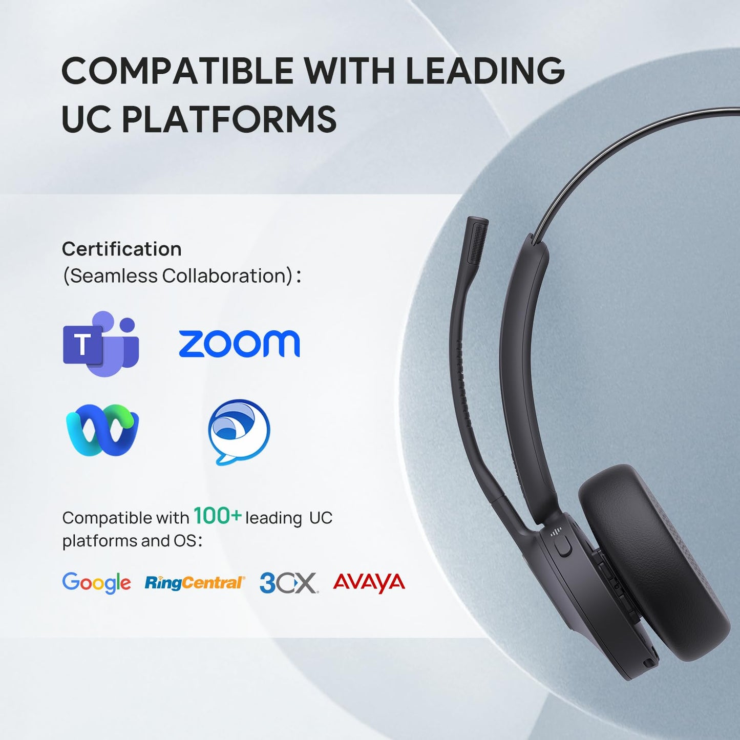 Yealink BH70 with Stand Wireless Bluetooth Headset with Microphone for Work, up to 35h Talking Battery Life, 3 Noise Cancellation Mics, Teams Certified, ≤90min Fast Charging, NO Power Adapter Needed