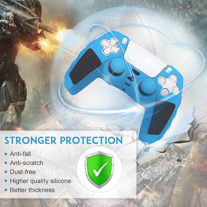 SIKEMAY Anti-Slip PS5 Controller Skin, Soft Thicken Non-Slip Studded Silicone Gel Grip Protective Cover Case for PlayStation 5 Controller Grip, 2 Pack with 8 x Thumb Grip Caps