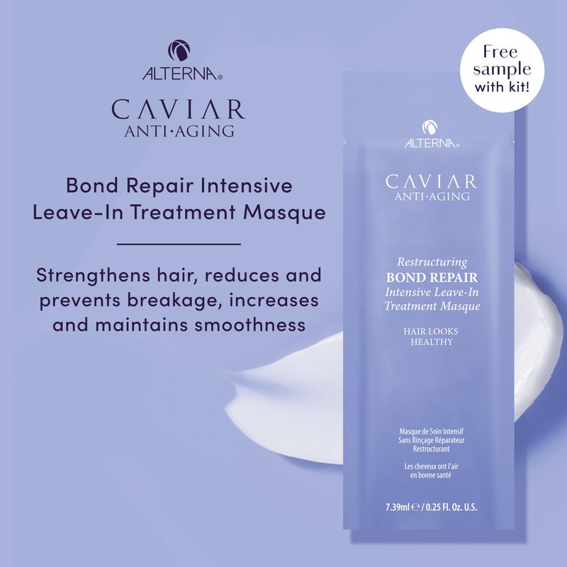 Alterna Haircare CAVIAR Anti-Aging Restructuring Bond Repair Travel Kit - Shampoo, Conditioner, Masque | Strengthens and Protects Damaged Hair