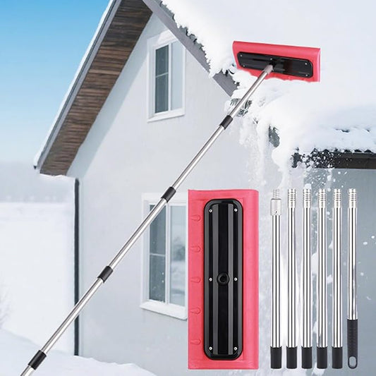 Roof Rake for Snow, Snow Roof Rakes Removal Tool Shovel for House , Adjustable Telescoping Plate Stainless Steel Telescopic Pole for Roof Car Outdoor Snow Cleaning (110in)
