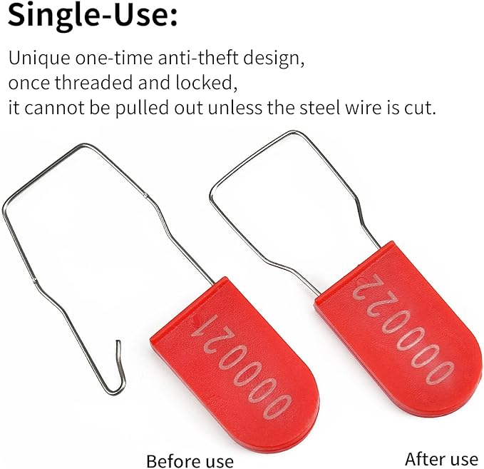 LeadSeals 500PCS Plastic Padlock Security Seals Metal Wire Padlocks Electric Meter Seal Disposable Anti-Tamper Lock Numbered Anti Tamper Tag Hasps Red