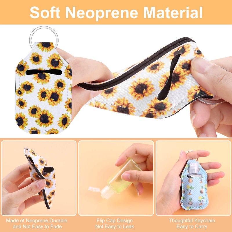 Empty Hand Sanitizer Holders Set 60pcs, Include 20 Portable Refillable Travel Bottle Container with Flip Cap, 20 Reusable Bottle Holders, 20 Wristlet Keychain