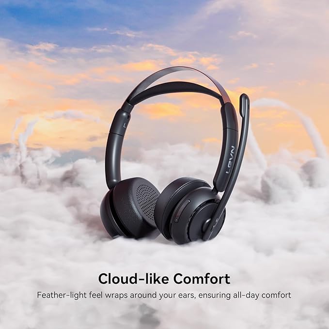 LEVN Wireless Headset 5.2 for Call Center, BluetoothHeadphones with Mic for Work(Noise Cancelling), 65 HoursWoktime & Mute Button,Wireless Headset for Work fromHome/Office/PC/Computer/Laptop(Silvery)