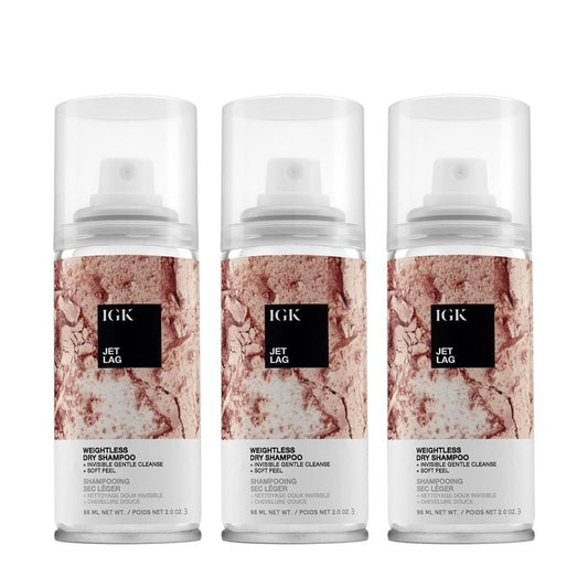 IGK Jet Lag Invisible Dry Shampoo - Travel Size 3 Pack | Weightless Formula with Volcanic Ash for All Hair Types