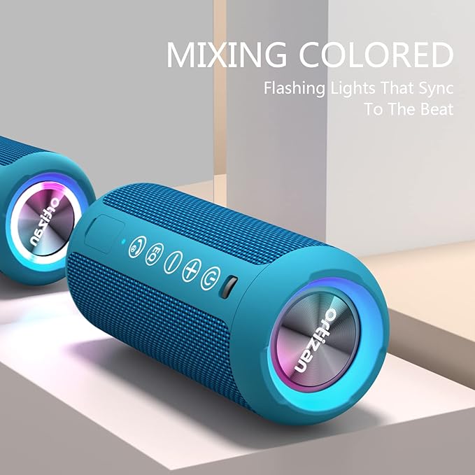 Ortizan Portable Bluetooth Speakers, IPX7 Waterproof Wireless Speaker with 24W Loud Stereo Sound, Outdoor Speaker with Bluetooth 5.3, Deep Bass, RGB Lights, Dual Pairing, 30H Playtime for Home