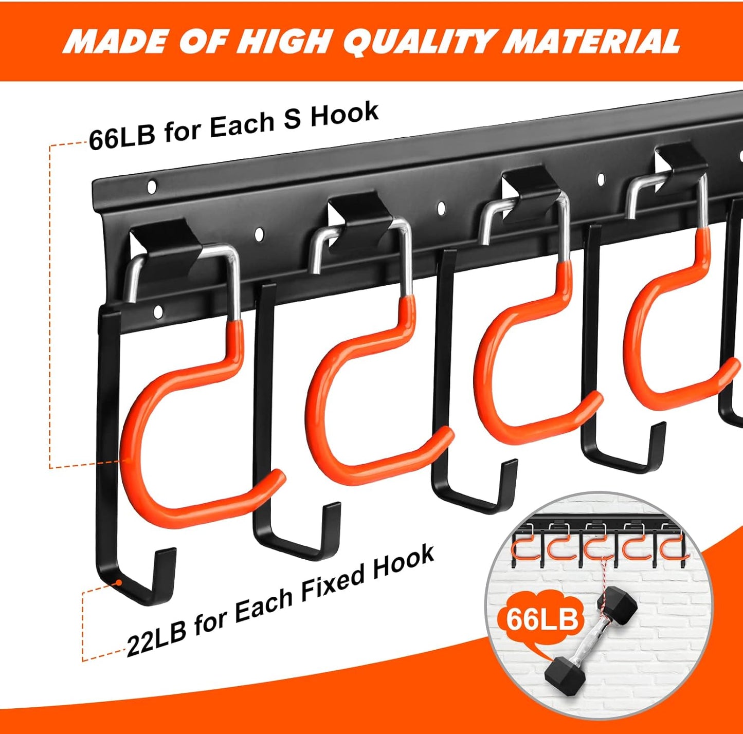 TVKB 68'' Adjustable Metal Garden Tool Organizer - Heavy-Duty Wall Mount Storage with Hooks