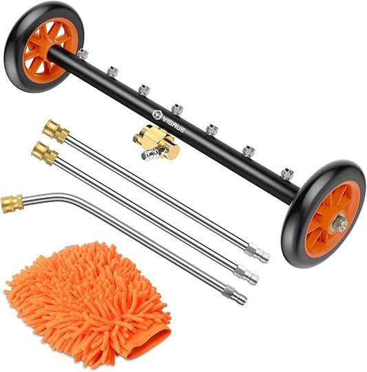 VIGRUE 2-in-1 undercarriage Pressure Washer Attachment,24 Inch Pressure Washer Water Broom with 7 Nozzles,Under Car Washer Cleaner with 3 Pieces Extension Wand,4000 PSI,Orange