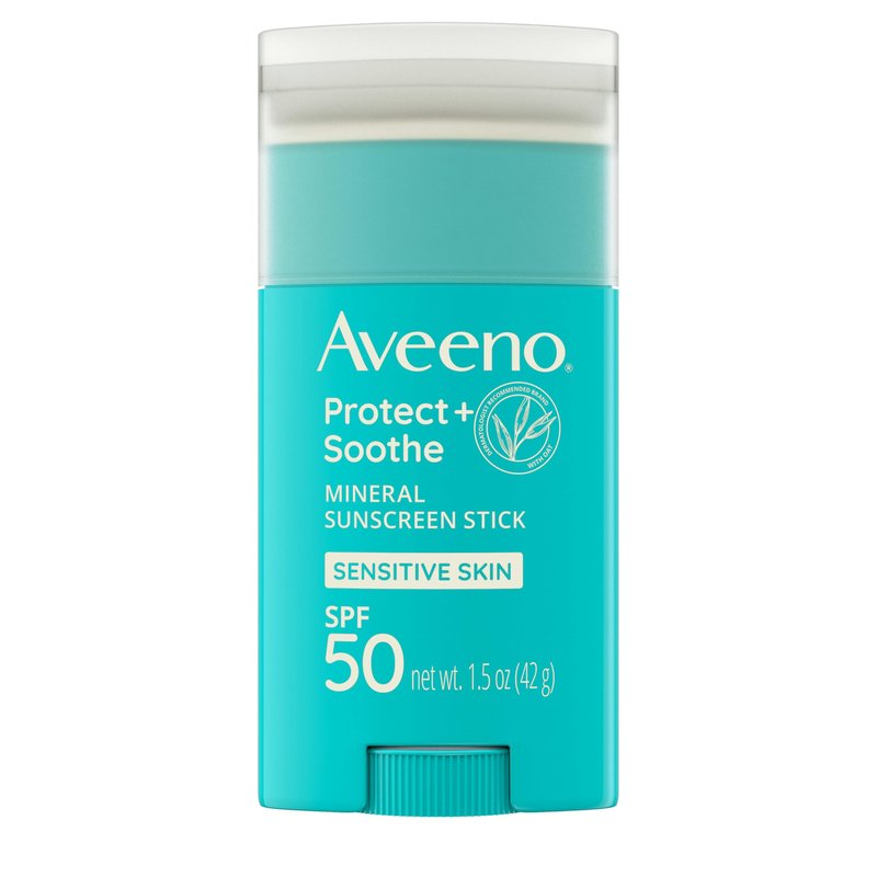 Aveeno Protect + Soothe Mineral Sunscreen Stick for Sensitive Skin, SPF 50, Water-Resistant for 80 minutes, Face & Body Sunscreen with Zinc Oxide & Oat, Fragrance-Free, Travel Size, 1.5 OZ