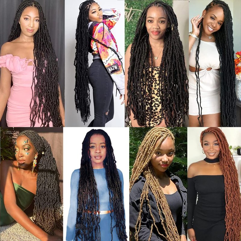 Nescorner 36Inch Soft Locs 6packs Super Long Goddess Locs Crochet Hair Natural Pre Looped Natural Faux Locs Crochet Braid Curly Wave Braiding Hair（36inch #1b 6packs)