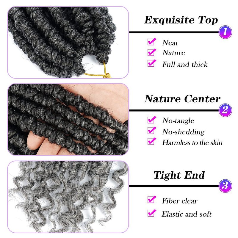 Senegalese Twist Crochet Braids - 12 Inch Synthetic Grey Hair Extensions for Black Women | 6 Packs T1B/Grey