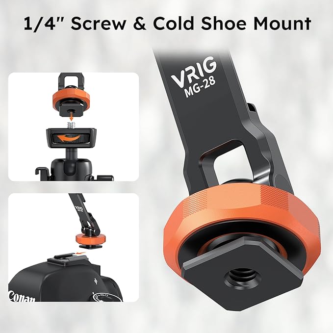 VRIG MG-28 Magnetic Phone Tripod Mount,1/4" Thread Cold Shoe 360° Rotation,for iPhone17 16 15 14 13 12 Pro All Series,Magnetic Ring Magsafe iPhone Tripod Mount Adapter